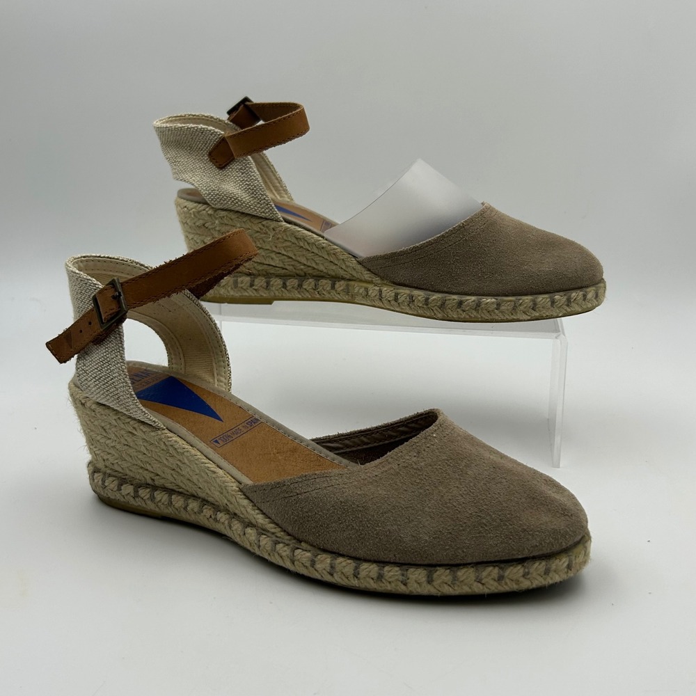 Verbenas Espadrille Wedge Sandals Womens 38 Taupe Suede Ankle Strap Boho Summer